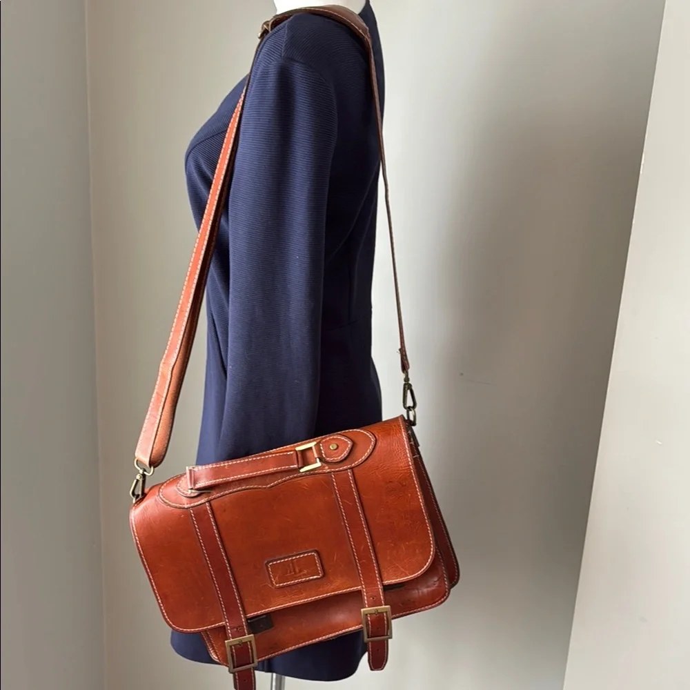 Heavy Leather Brief Case Media Bag EUC